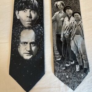 Set x 2 Ralph Marlin Three Stooges Tie Comedy Novelty Black & White Vtg Humor